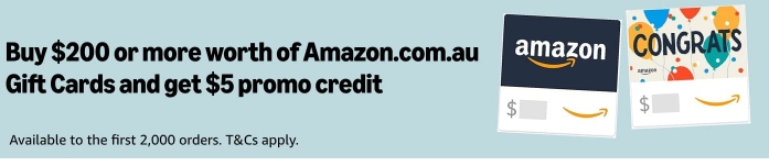 购买亚马逊礼品卡，消费满$200，赠$5.0信用金！@ Amazon