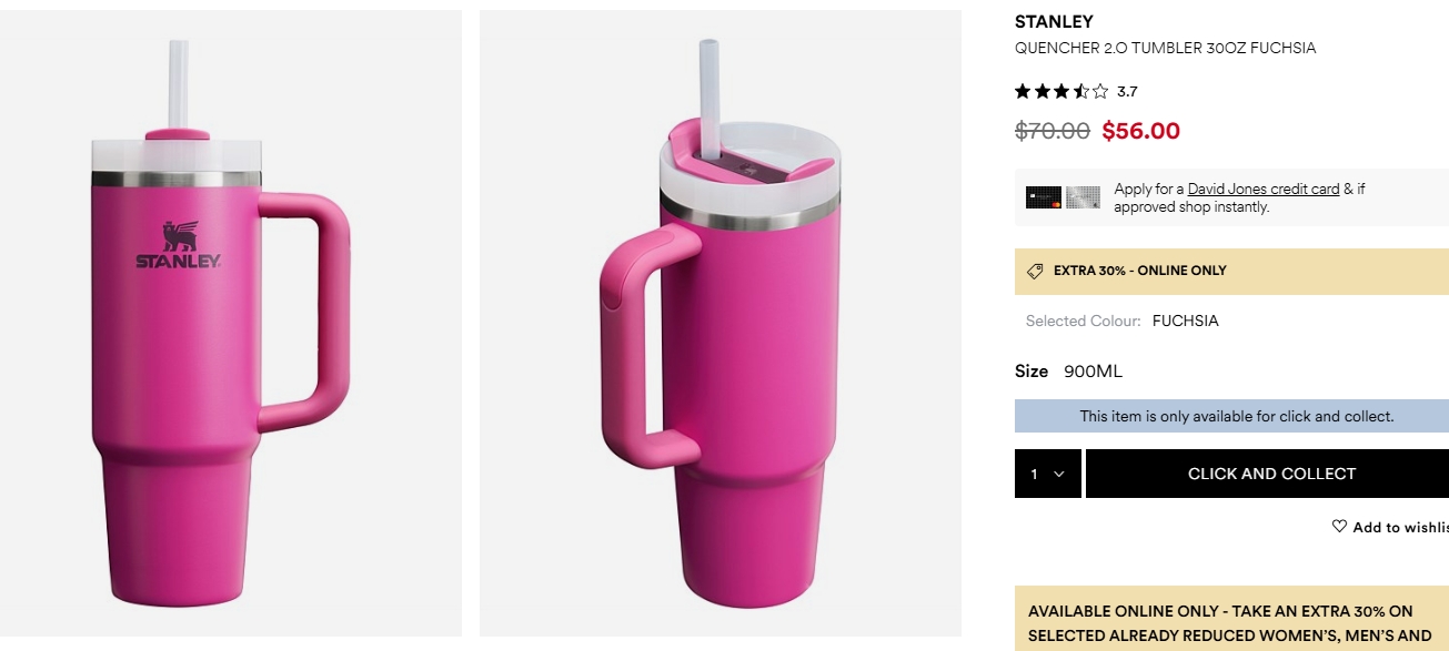 Stanley QUENCHER 2.O水杯30%折上折！折后$39.2! @ David Jones