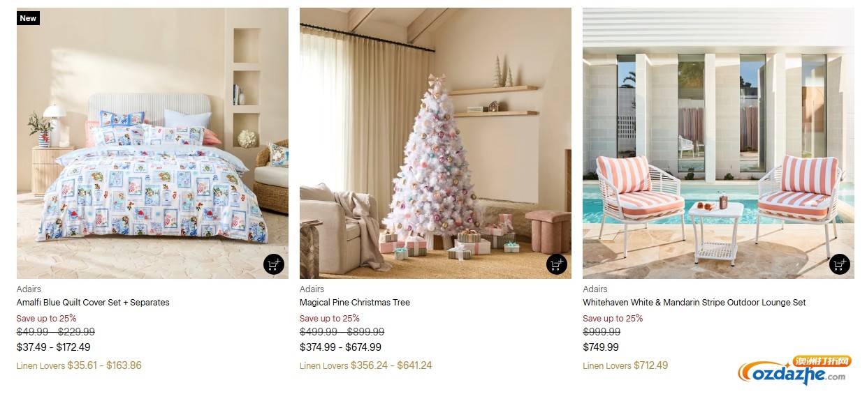 Adairs 官网黑五促销：全场25%折扣！