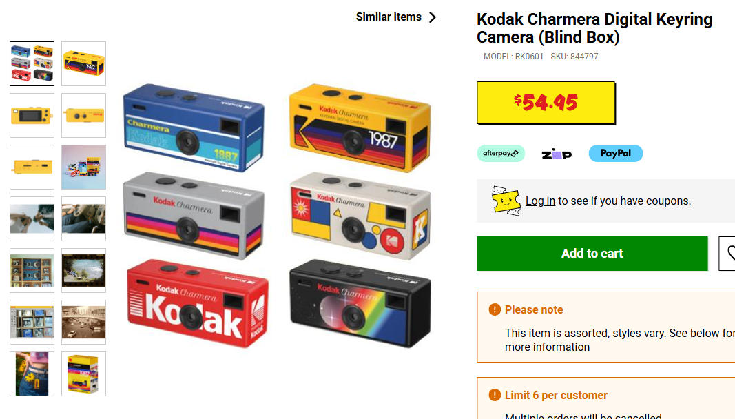 柯达Charmera数码钥匙扣相机（盲盒），$54.95！@ Kmart