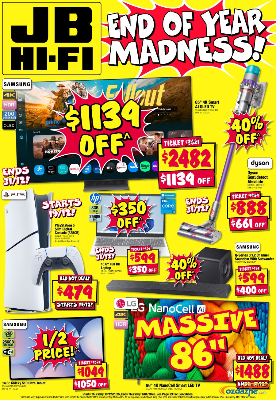 JB Hi-Fi最新打折图表！12月18日-1月1日！