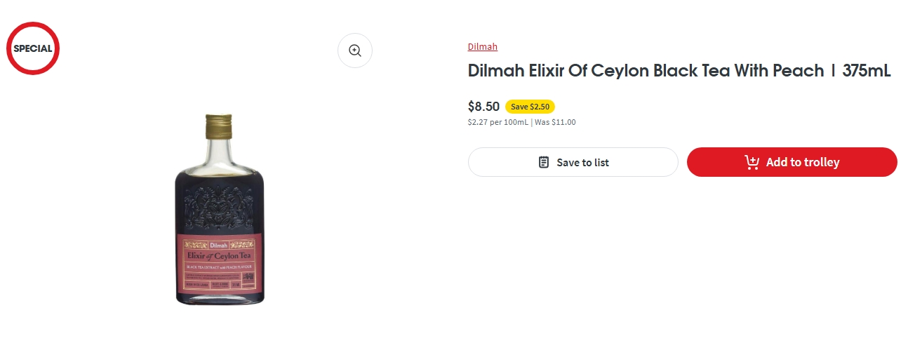 Dilmah迪尔玛锡兰水蜜桃红茶特价！现价$8.50，省$2.50！@ Coles