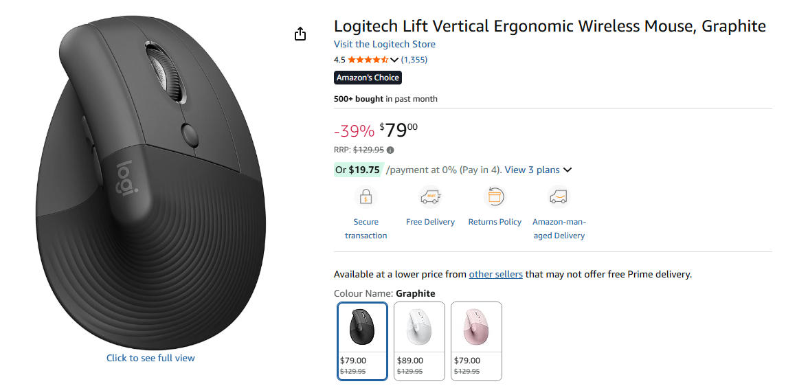 罗技立式人体工学无线鼠标39%折扣，现价$79.00！@ Amazon