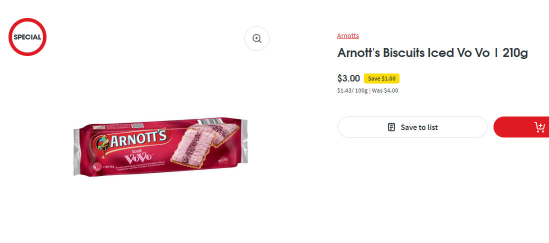 Arnott's 典怀旧款甜饼特价！现价$3.00，省$1.00！@ Coles