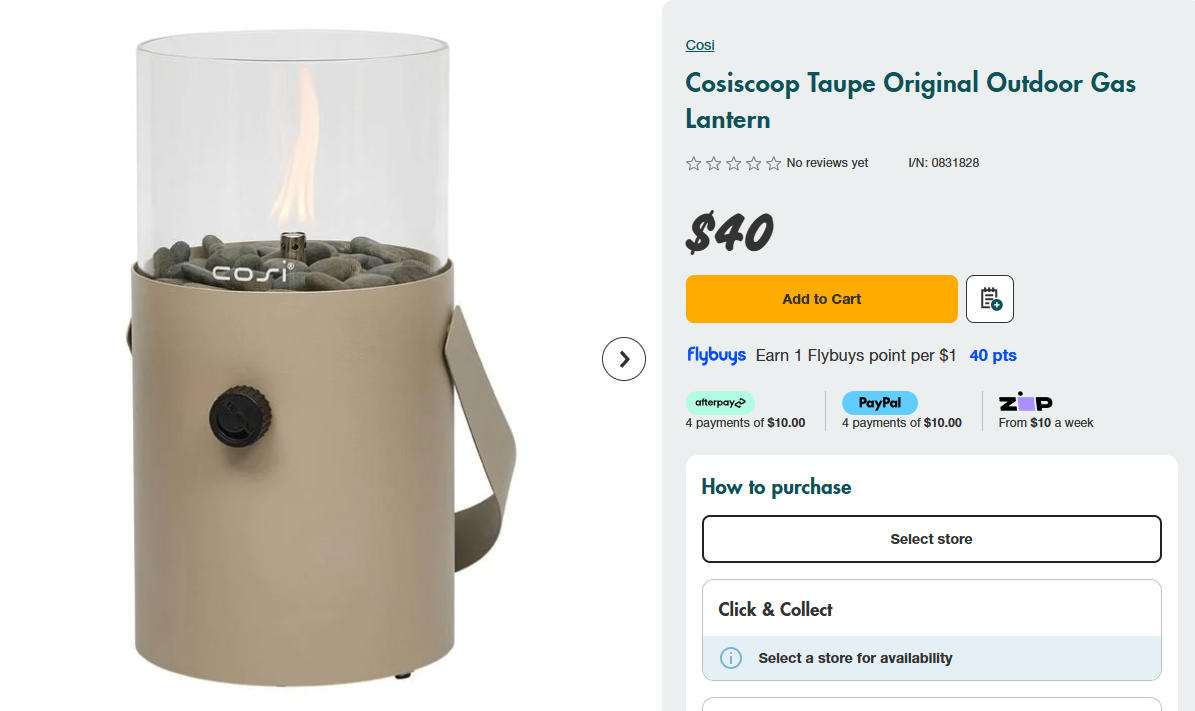 Cosiscoop浅灰色原装户外燃气灯特价！原价$129，现价$40！@ Bunnings